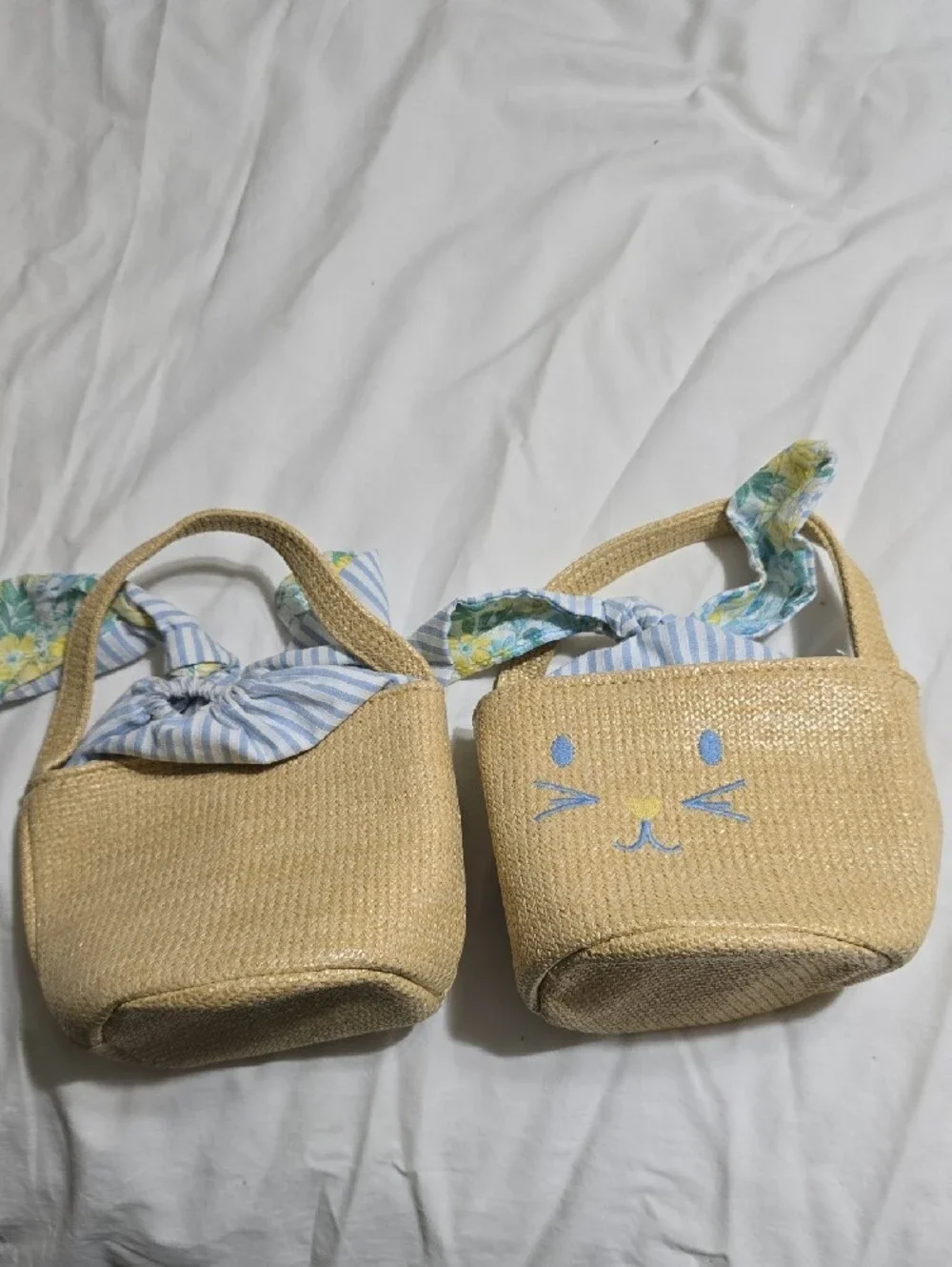 Kids Straw Bunny Tote Bag with Blue Trim. Two For The Price Of One!